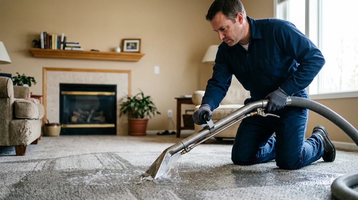 Water damage restoration technician working near Franklin, KS